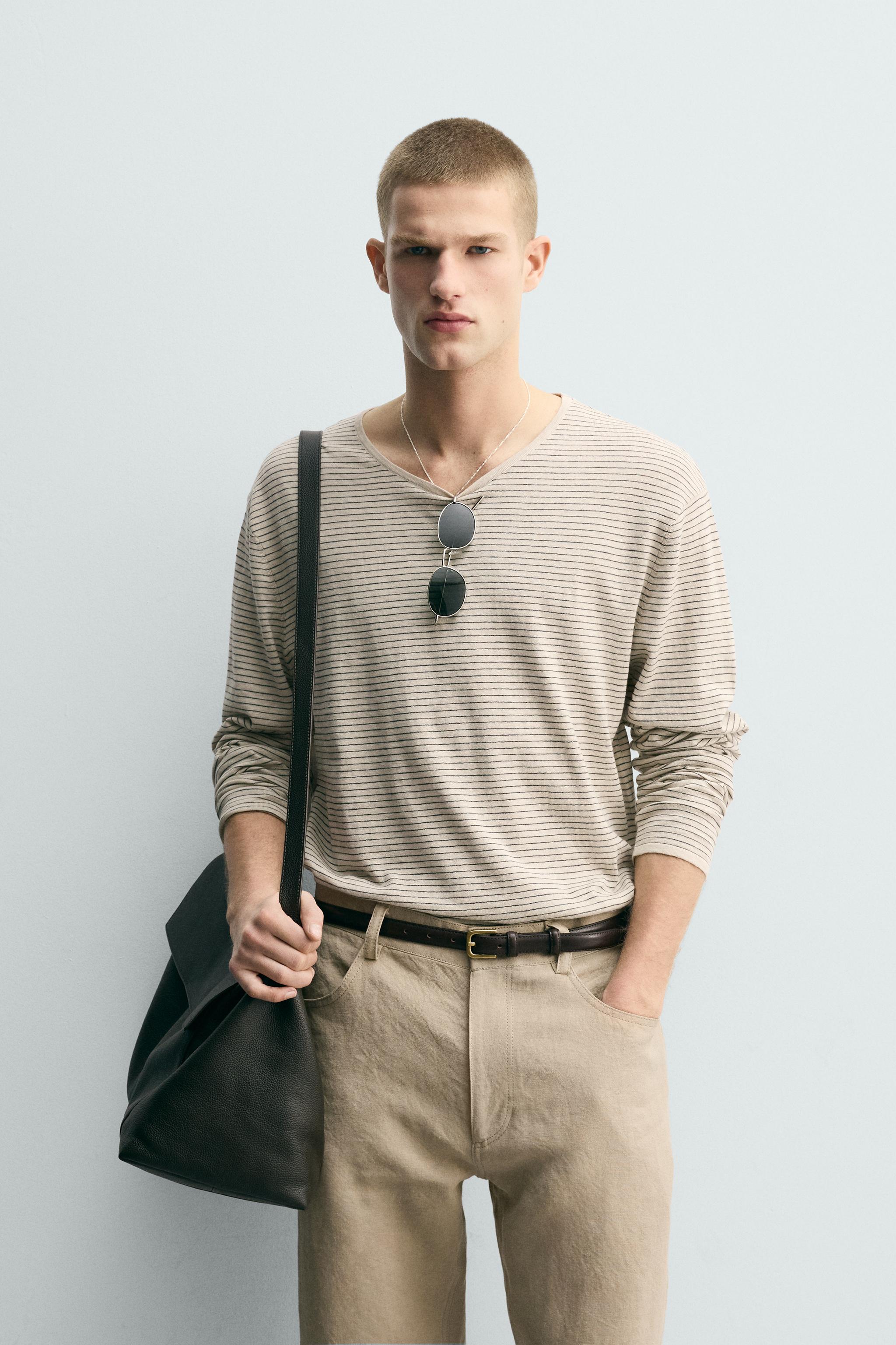 STRIPED COTTON BLEND SWEATER